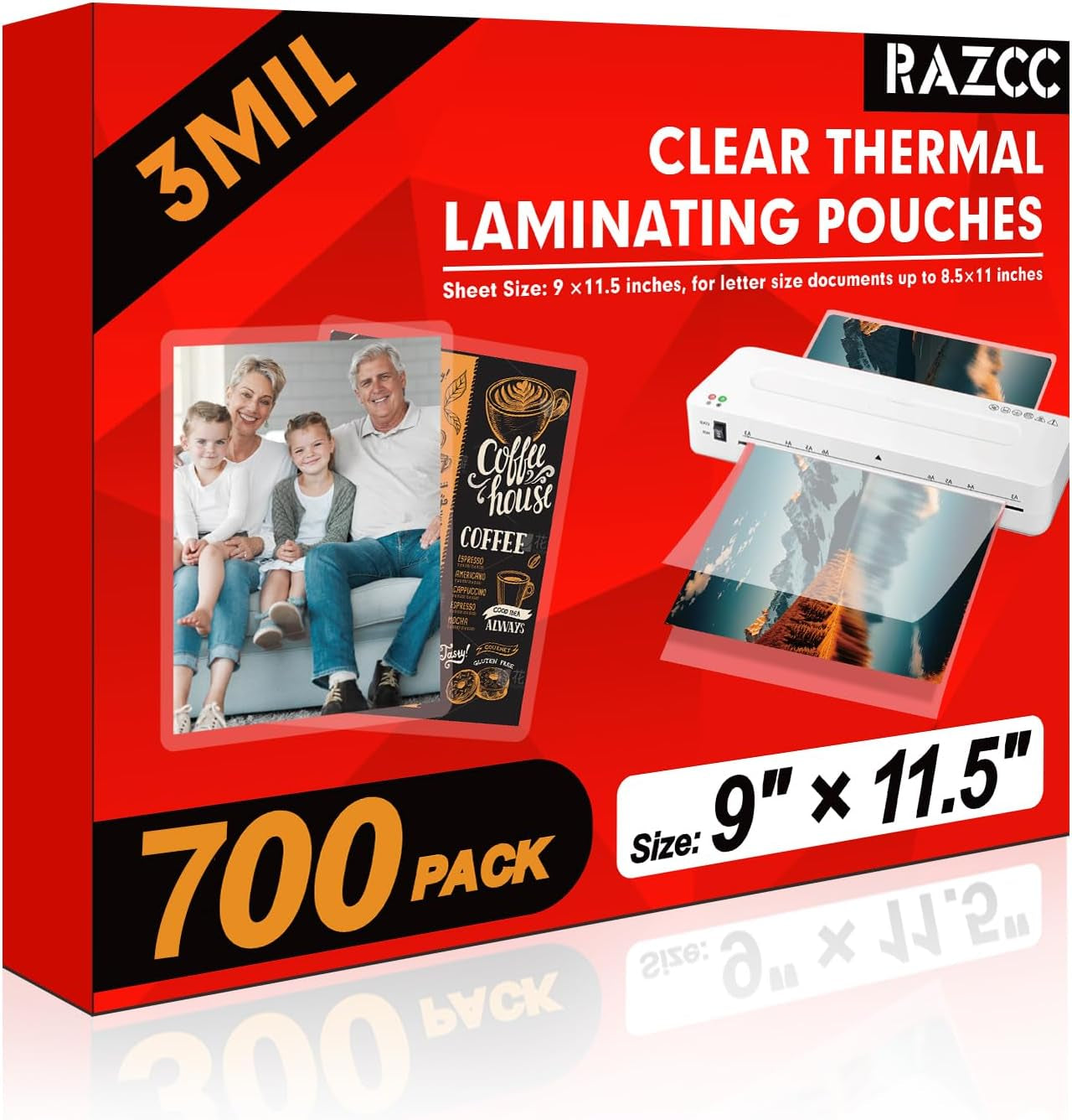 RAZCC Laminating Sheets, 700 Pack Clear Thermal Laminating Plastic Paper Laminator Sheets, 9 X 11.5-Inch, 3Mil, Ideal Office or School Supplies