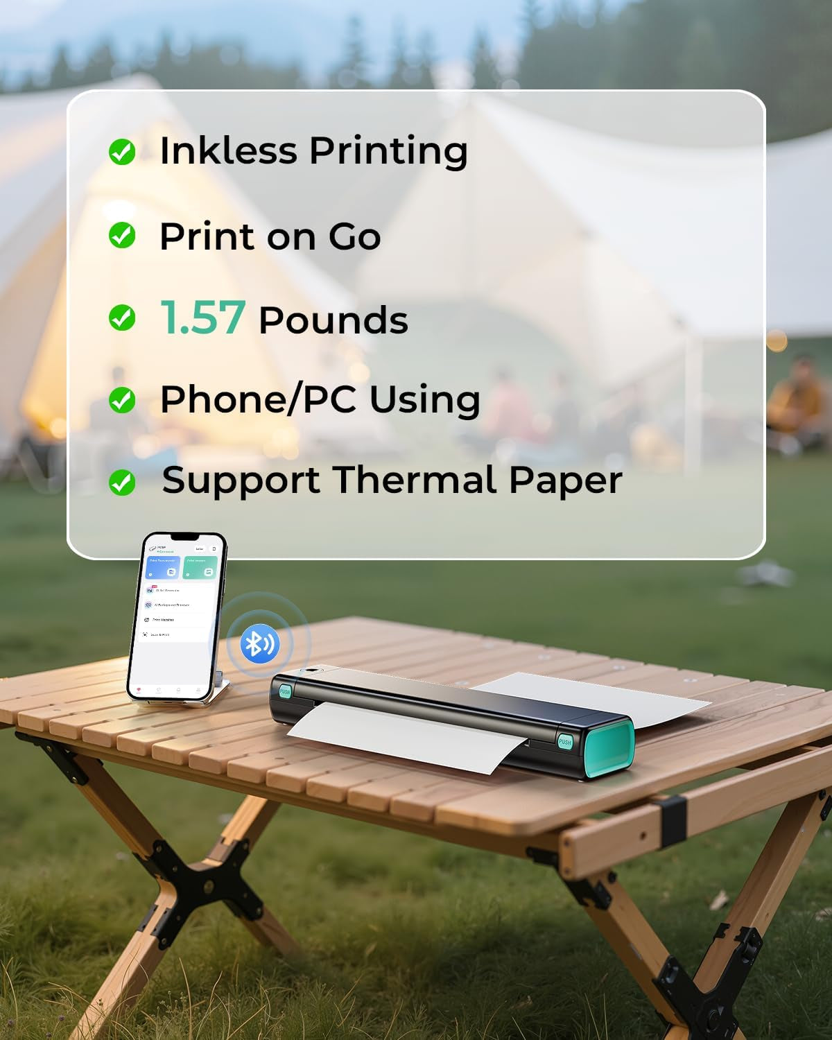 Phomemo Portable Printers Wireless for Travel, M08F Thermal Bluetooth Printer Support for 8.5"X11" US Letter, Small Inkless Printer Compatible with Ios, Android, Laptop for Car, Office, Home