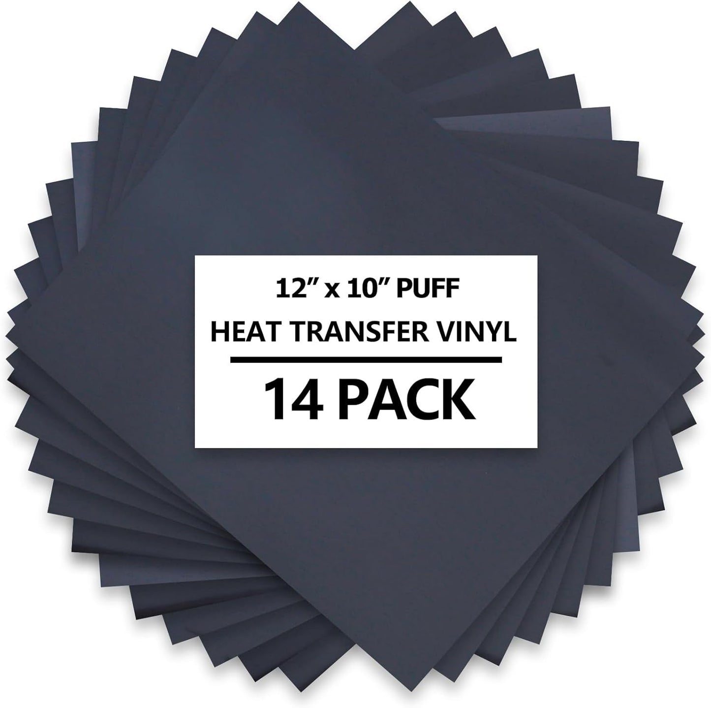 HTVVETUR 3D Puff Vinyl Heat Transfer 14PCS Puff HTV Sheets 12" X 10" Iron on Vinyl Puff Heat Transfer Vinyl for Heat Press T-Shirt Compatible with Cricut or Mark (Black)