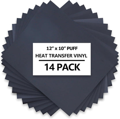 HTVVETUR 3D Puff Vinyl Heat Transfer 14PCS Puff HTV Sheets 12" X 10" Iron on Vinyl Puff Heat Transfer Vinyl for Heat Press T-Shirt Compatible with Cricut or Mark (Black)
