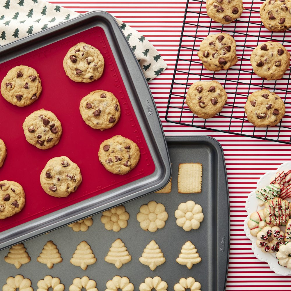 Nonstick Cookie Sheet, Cooling Grid and Silicone Baking Mat Bakeware Set, 4-Piece