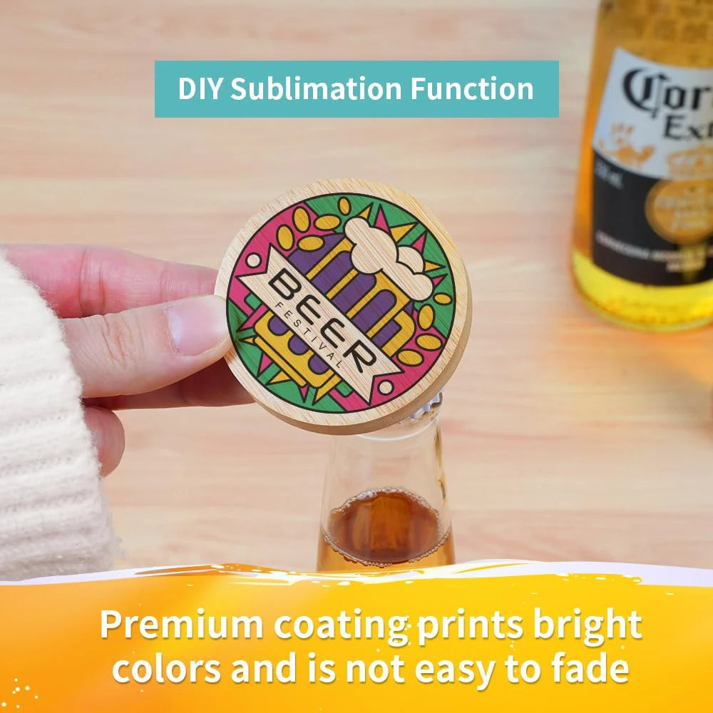 2 in 1 Sublimation Bamboo Bottle Openers Coasters 2.36" 12 Pack