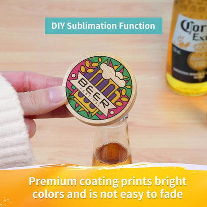 2 in 1 Sublimation Bamboo Bottle Openers Coasters 2.36" 12 Pack