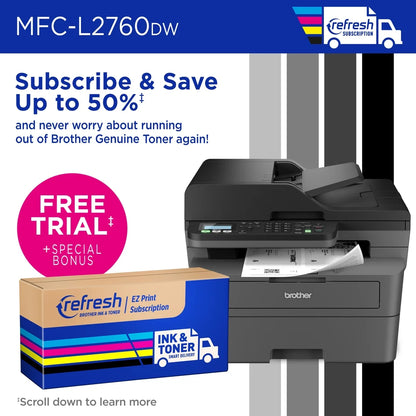 Wireless MFC-L2760DW Compact Monochrome All-In-One Laser Printer with Copy, Scan and Fax, Duplex and Mobile Printing