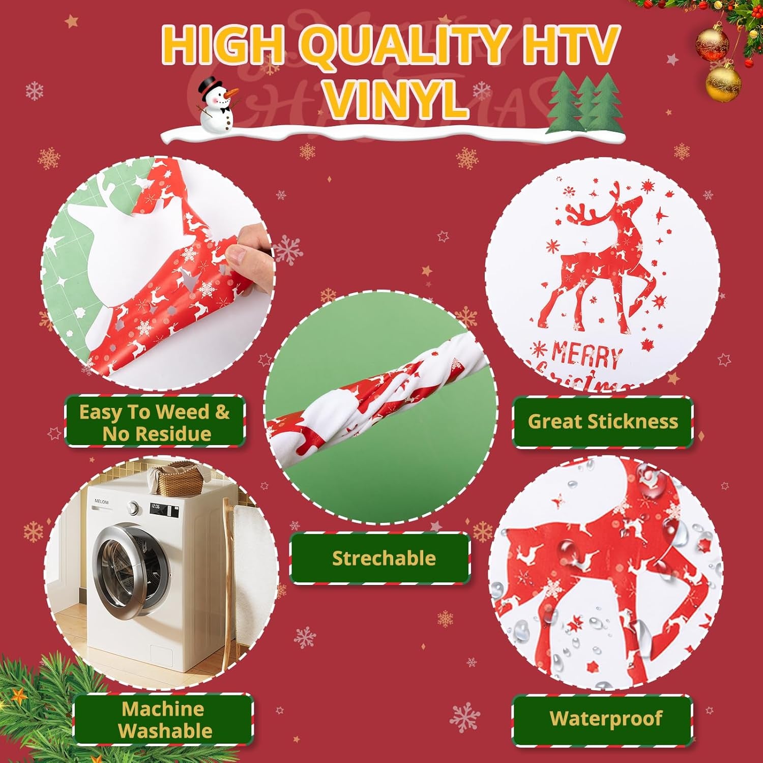 Christmas HTV Heat Transfer Vinyl - 13Pack Patterned Iron-On Vinyl Sheets, Buffalo Plaid & Glitter HTV Vinyl for T-Shirts, Compatible with Cricut & Silhouette for Christmas Gift