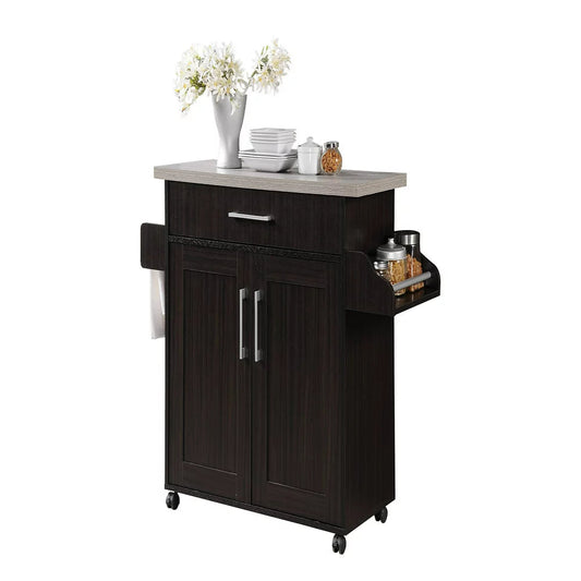 Kitchen Cart with Spice Rack plus Towel Holder, Chocolate-Grey