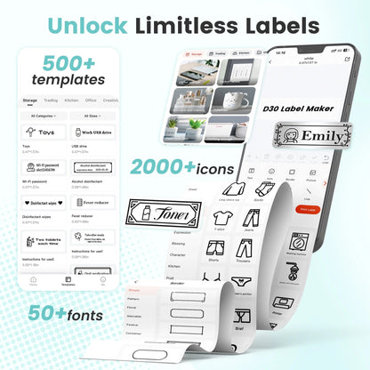 D30 Thermal Label Printer, Bluetooth Wireless Mini Pocket Smartphone Label Maker Machine with Tape, Compatible with Ios/Android, for Home, Office, and Supermarket(Gn)