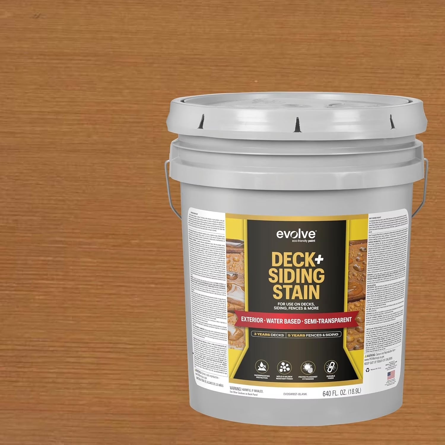 Semi-Transparent Water Based Wood Stain, Fence Stain & Deck Paint, Chestnut Brown, 5 Gal