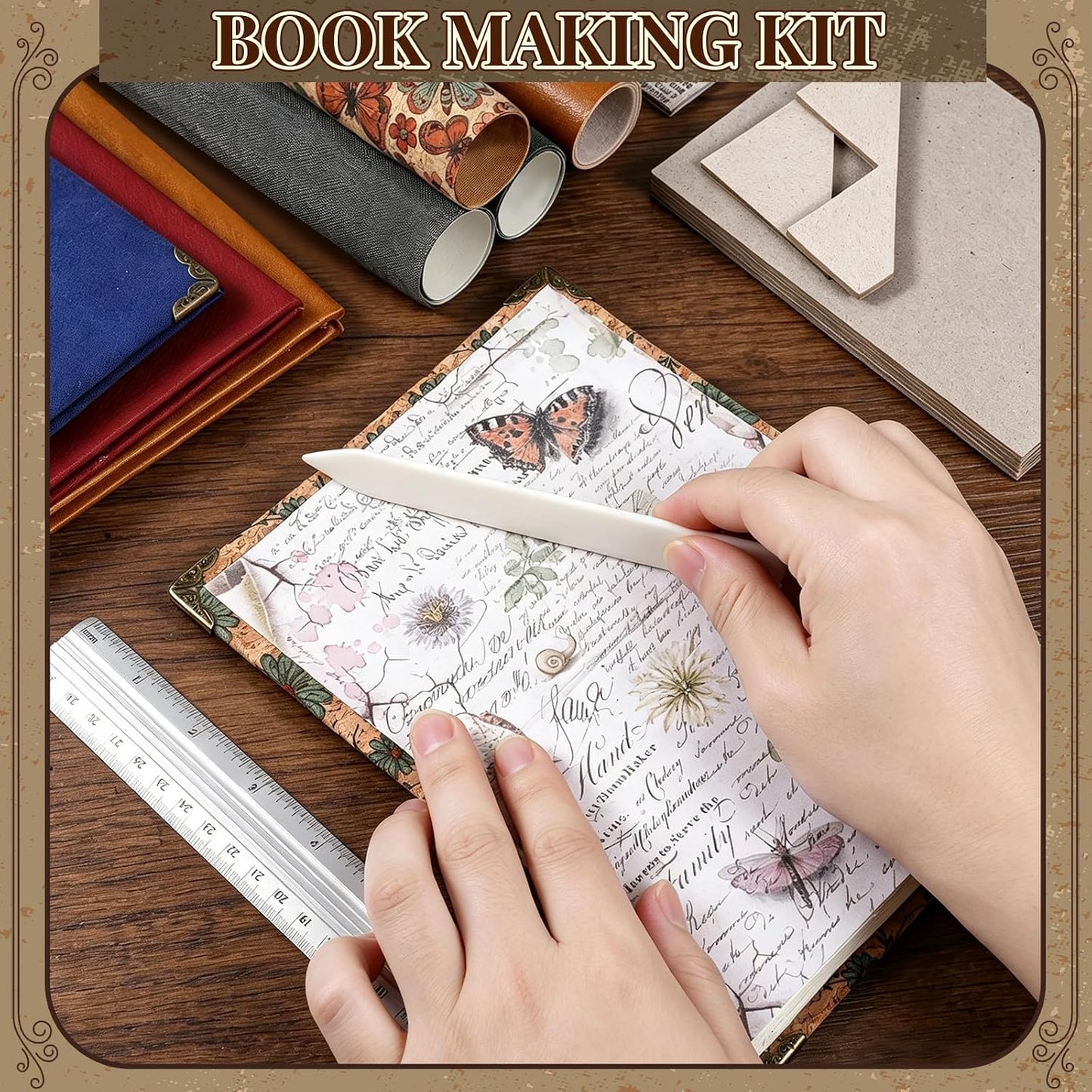 FOGWOWO 152Pcs Book Binding Kits with 7.9" X 11.6" Book Press for DIY Craft | Book Binding Kit for Beginners,Bamboo Bookbinding Press,Book Making Kit,Book Binding Material with Instruction Video Tutorial