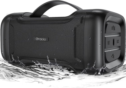 Bluetooth Speaker with Deep Bass Basser Portable Speakers Wireless Stereo Sound, IPX6 Waterproof, TF/SD Card, Aux-In, USB Input, Built-In Mic, 24H Playtime for Home Party Outdoor Beach Pool
