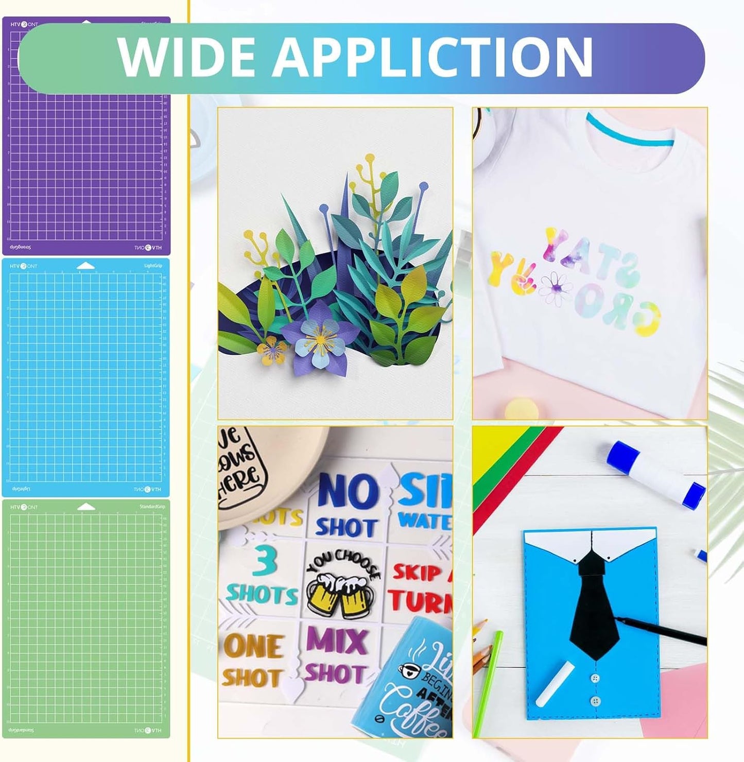 Cutting Mats Compatible with Cricut Joy Xtra, 3 Pack Cutting Mats 8.5"X12"(Standardgrip, Lightgrip, Stronggrip), Variety Adhesive Reusable Accessories Compatible with Cricut Joy Xtra