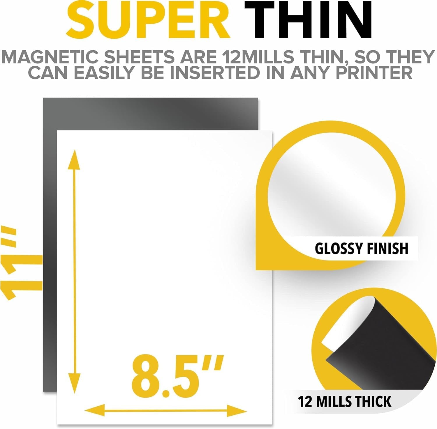 Printable Magnetic Sheets 15 Pcs Glossy (8.5"X11"/22X28Cm) – Inkjet-Optimized Flexible Magnetic Paper, Non-Adhesive - Ideal for Photo Magnets, Magnet for Cars, Refrigerator, Classroom and Office Decor