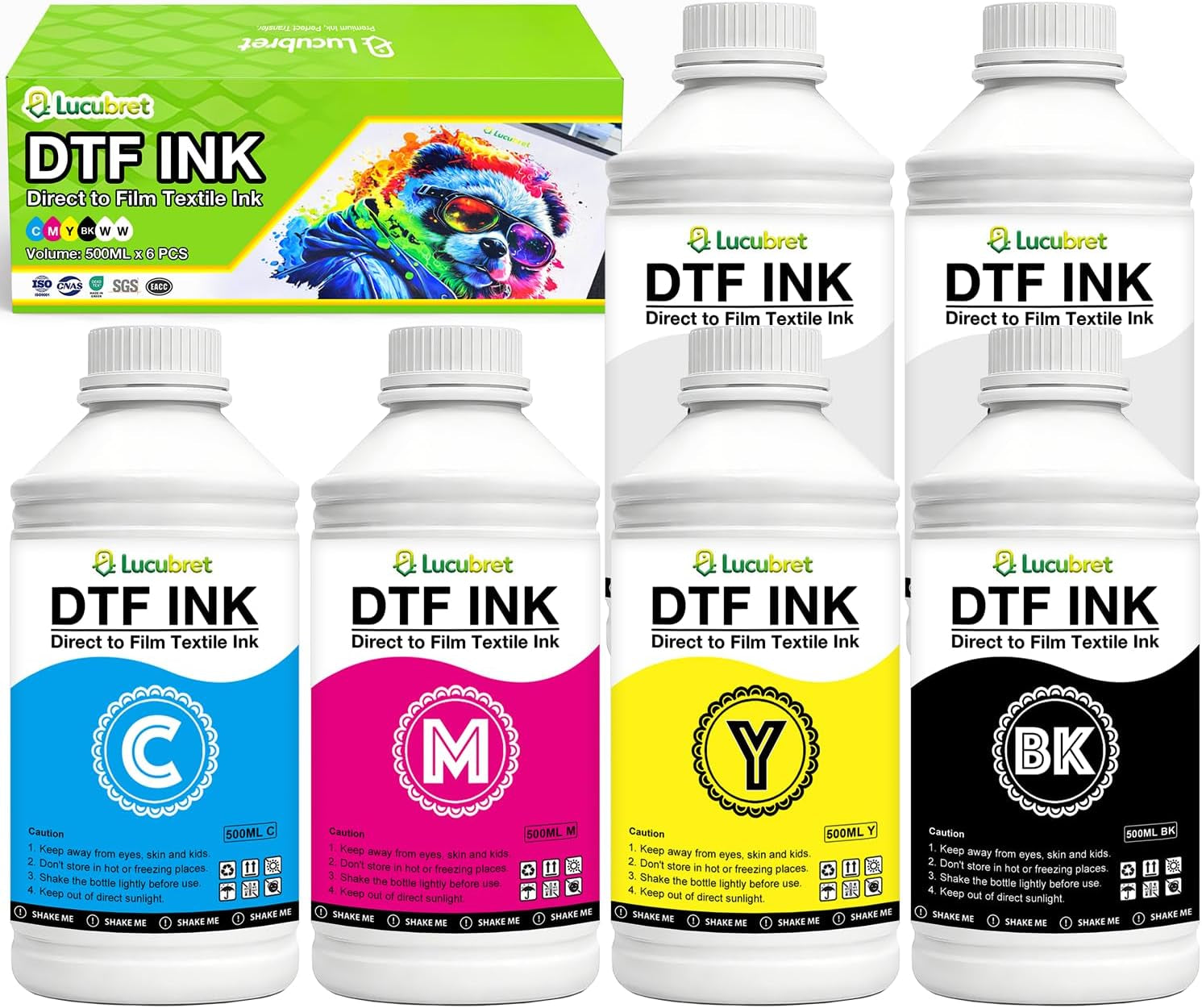 Premium DTF Ink 3000ML - DTF Transfer for PET Film, Pigment Refill for DTF Printers L1800 L800 R1390 I3200 DX5 DX7, Heat Transfer Printing Ink Direct to Film (500ML*6, 2W+BKCMY)