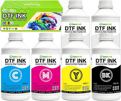 Premium DTF Ink 3000ML - DTF Transfer for PET Film, Pigment Refill for DTF Printers L1800 L800 R1390 I3200 DX5 DX7, Heat Transfer Printing Ink Direct to Film (500ML*6, 2W+BKCMY)