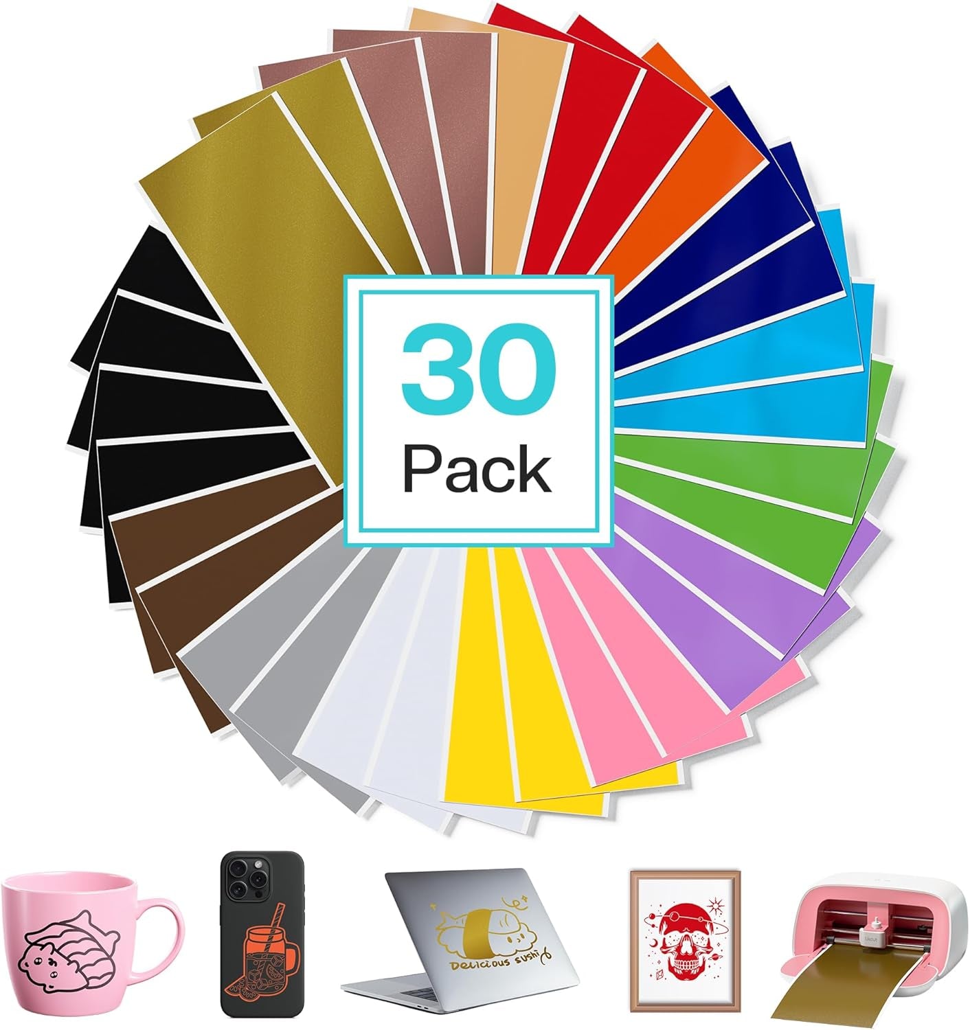 5.5" X 12" Smart Permanent Vinyl - Multi-Color Vinyl Pack Compatible with Cricut Joy, Removable Adhesive Vinyl for Party Decor, Label Making and Home Crafting, Accessories