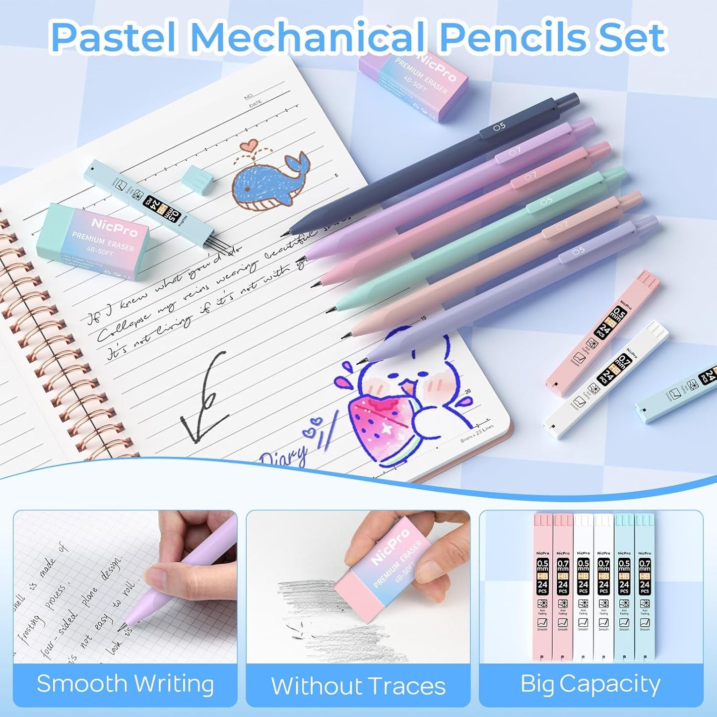 Nicpro 50PCS Cute Spiral Notebook Stationary Set for Women, Bible Journal Set, 3PCS A5 Spiral Notebook, Gel Pens, Sticky Notes & Tabs, Gift Box, Mechanical Pencils for Study Aesthetic School Supplies