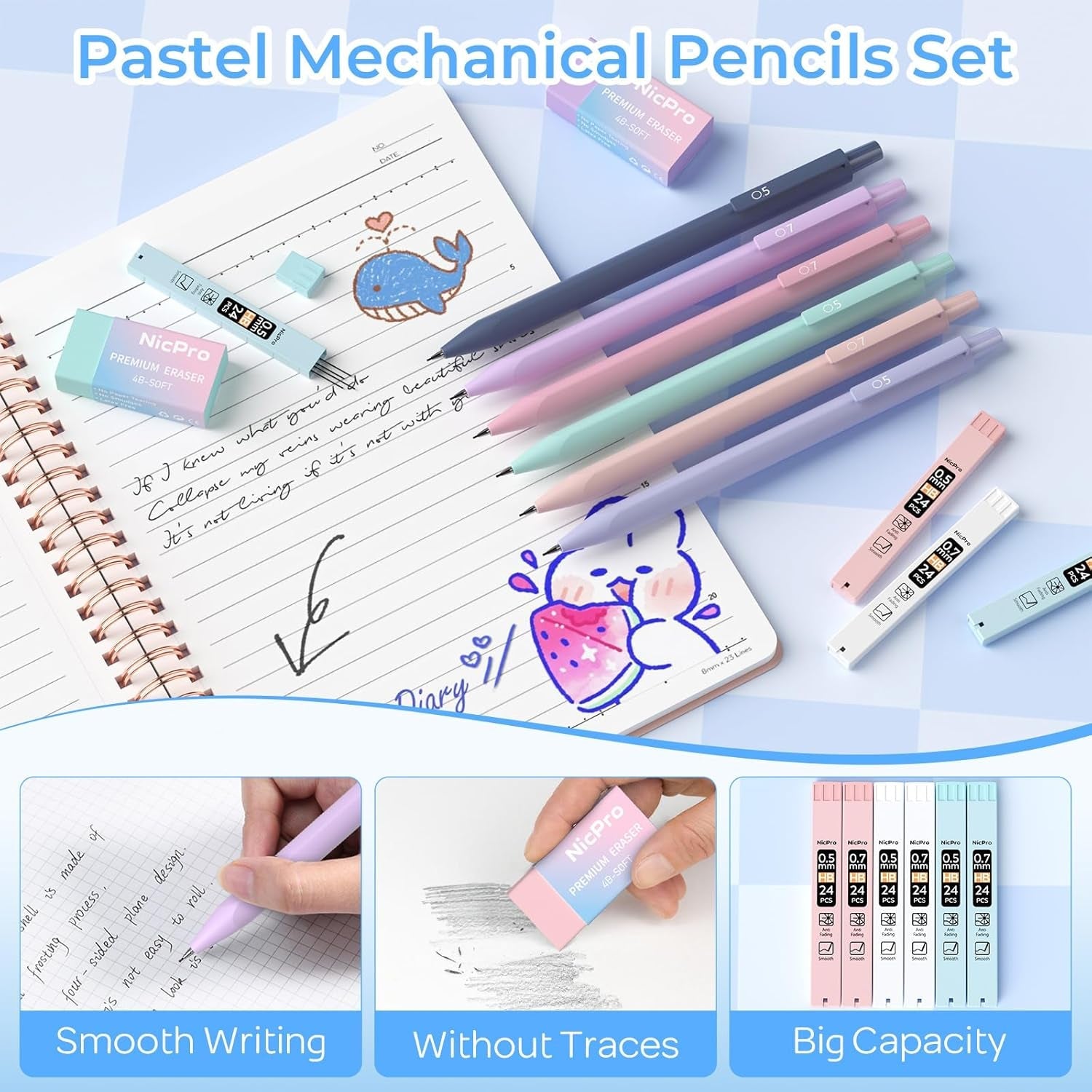 Nicpro 50PCS Cute Spiral Notebook Stationary Set for Women, Bible Journal Set, 3PCS A5 Spiral Notebook, Gel Pens, Sticky Notes & Tabs, Gift Box, Mechanical Pencils for Study Aesthetic School Supplies