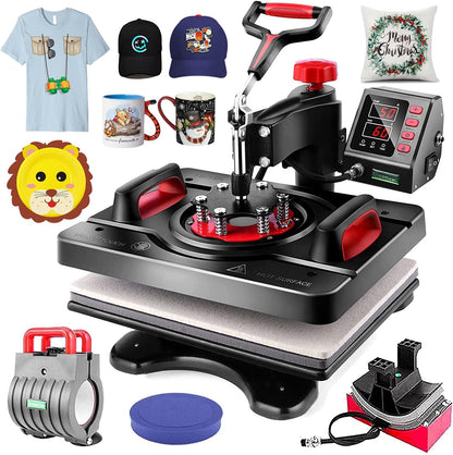 WHUBEFY Upgraded Heat Press Machine for Shirts 15 X 12 Inch T Shirt Press Machine 360-Degree Swing Digital Shirt Printing Heat Transfer Sublimation Machine 5 in 1 Combo for T Shirts Mugs Hat Plate Cap