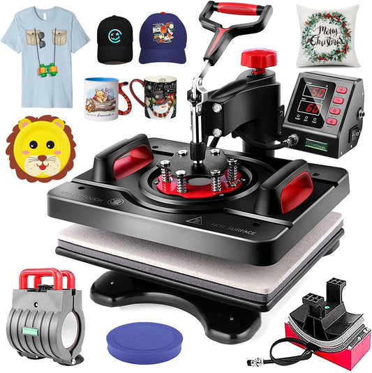 WHUBEFY Upgraded Heat Press Machine for Shirts 15 X 12 Inch T Shirt Press Machine 360-Degree Swing Digital Shirt Printing Heat Transfer Sublimation Machine 5 in 1 Combo for T Shirts Mugs Hat Plate Cap