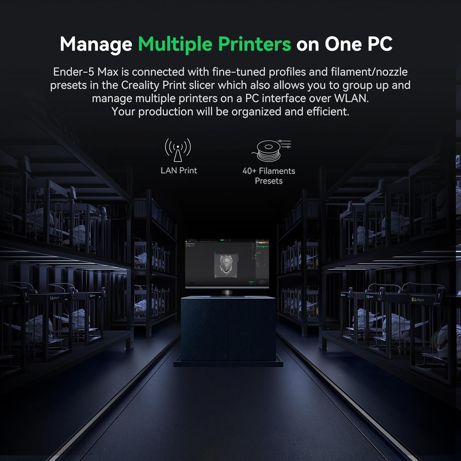 Creality Ender 5 Max 3D Printer 400×400×400Mm Large Build Volume, 700Mm/S Fast Printing Speed, 64-Point Auto Leveling, All-Metal Frame & Dual Gear Extruder, Multi-Printer Control over WLAN