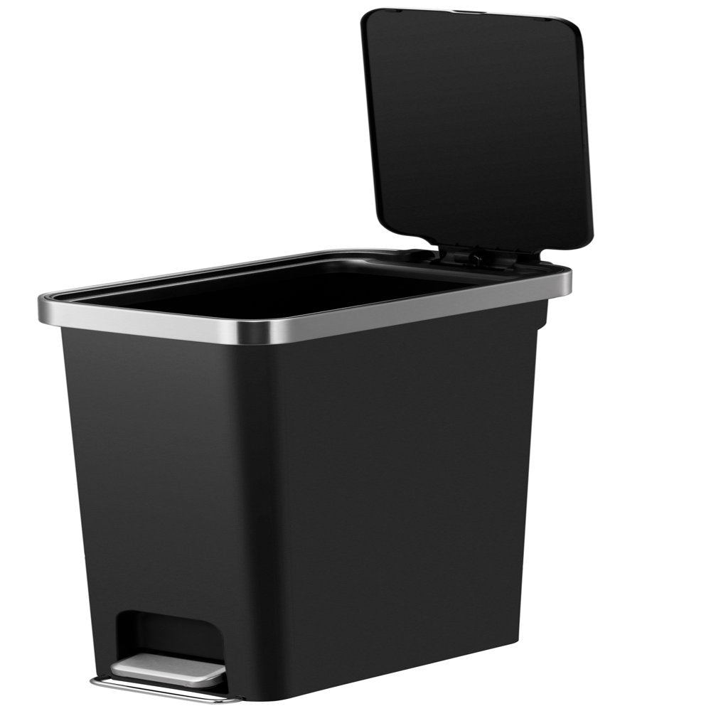 10.5 Gallon Trash Can, Plastic Slim Step-On Kitchen Trash Can, Black