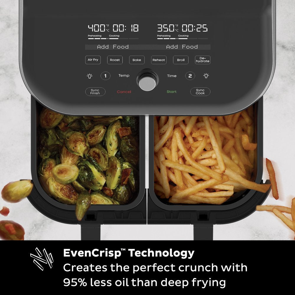 Instant Vortex plus 8 Qt 2-Basket Air Fryer Oven, Black - Clearcook Windows, Digital Touchscreen