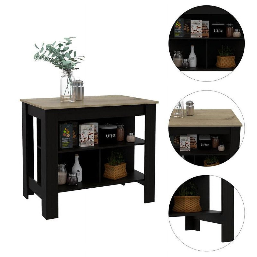 Light Oak/Black Wengue Modern Engineered Wood Cala Kitchen Island