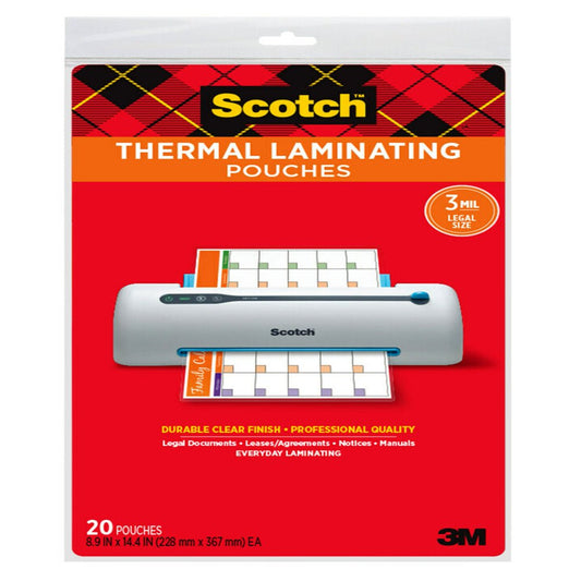 Thermal Laminating Pouches, Legal Size, 8.5 in X14 In, 20 Pouches