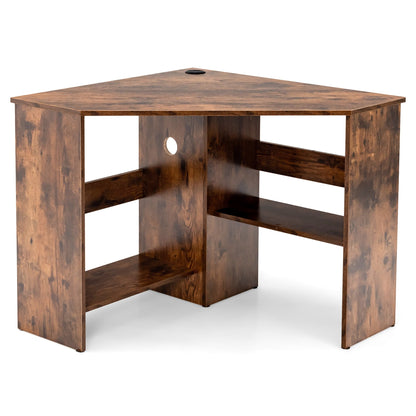 Corner Computer Desk Triangle Writing Workstation W/Storage Shelf Rustic