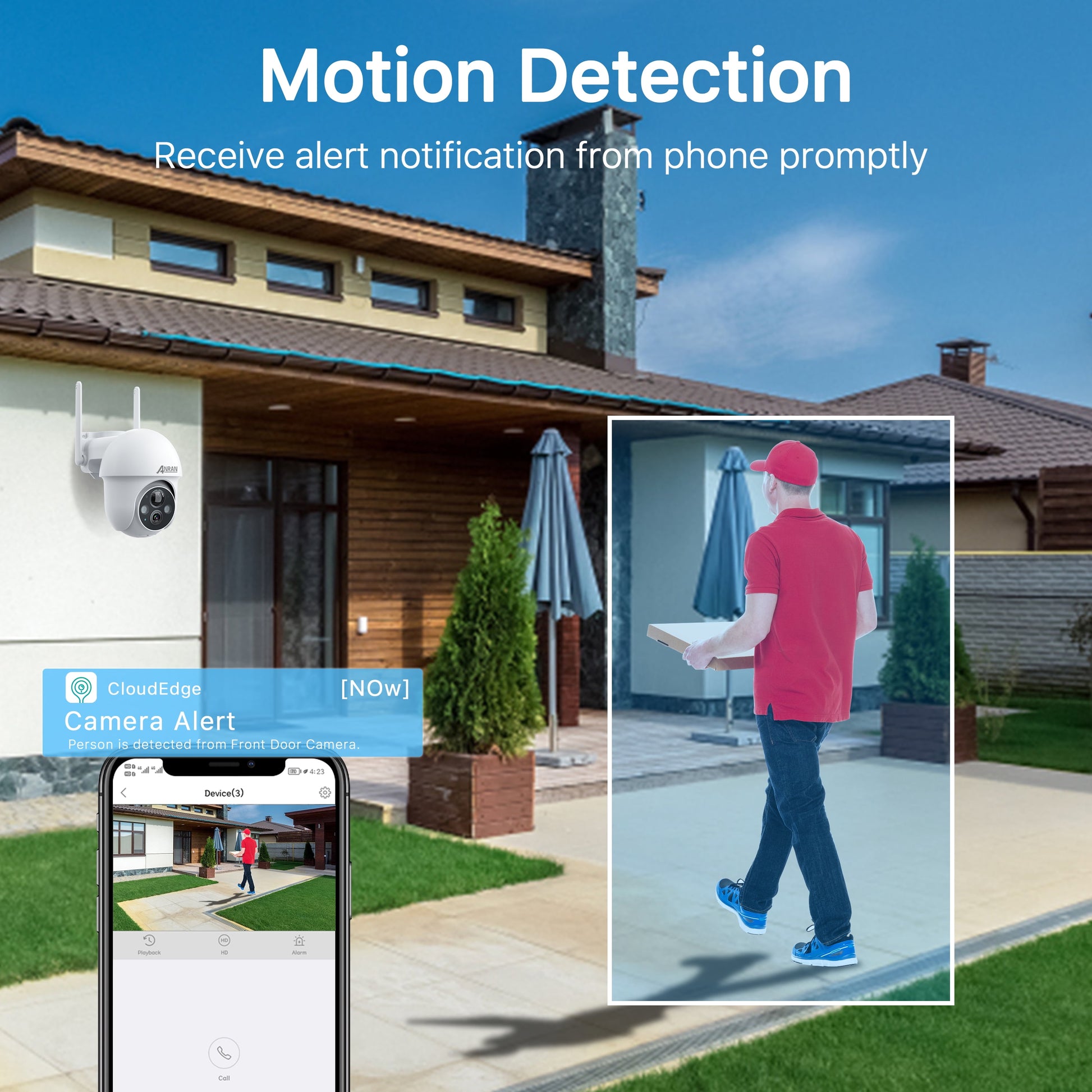 2K Solar Security Camera with Spotlight,  360° View Wireless Outdoor Camera, Waterproof PIR Detection, Rechargeable Battery Powered Home Surveillance Camera with Color Night Vision 2-Way Audio