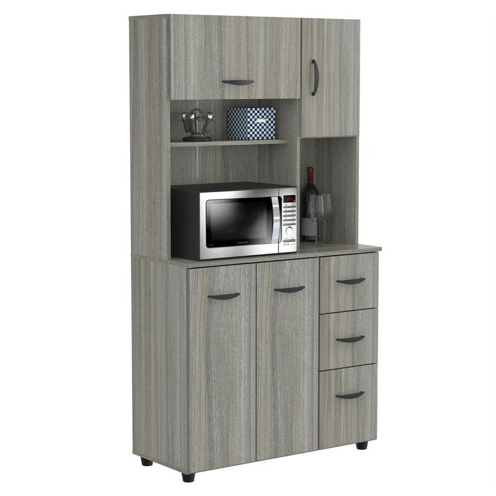 Laminate Kitchen Microwave Storage Cabinet 35"W, Smoke Oak