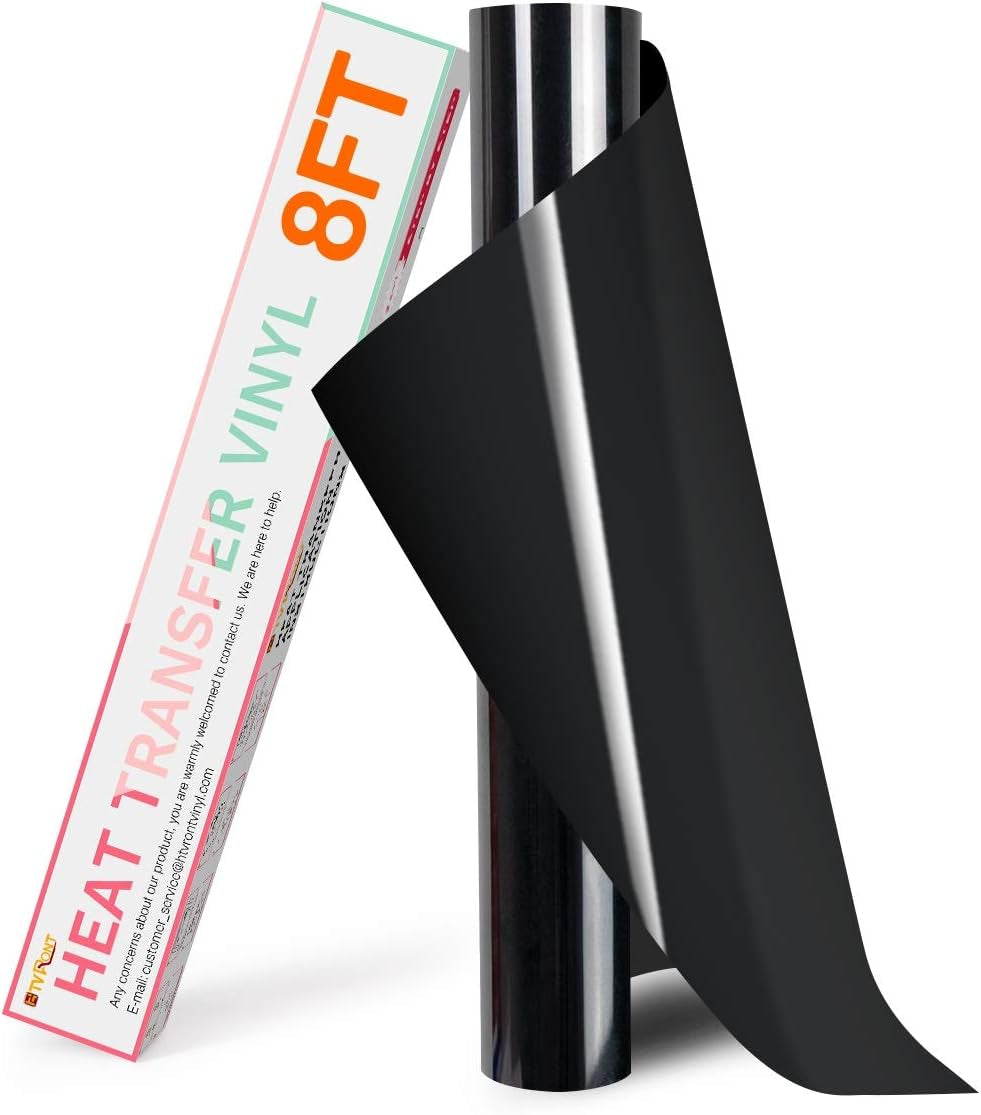 HTV Vinyl Rolls Heat Transfer Vinyl - 12" X 8Ft Black Iron on Vinyl+ 12" X 4FT White HTV for T-Shirts