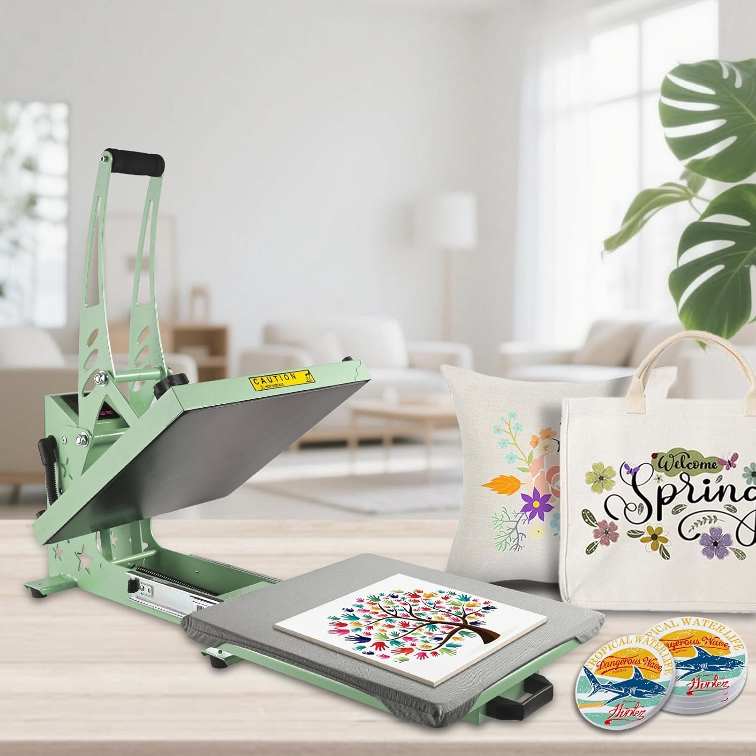 Coolsub Heat Press 15X15 Slide Out Heat Press Machine, Industrial Digital Heat Transfer Machine Sublimation for T-Shirt Green