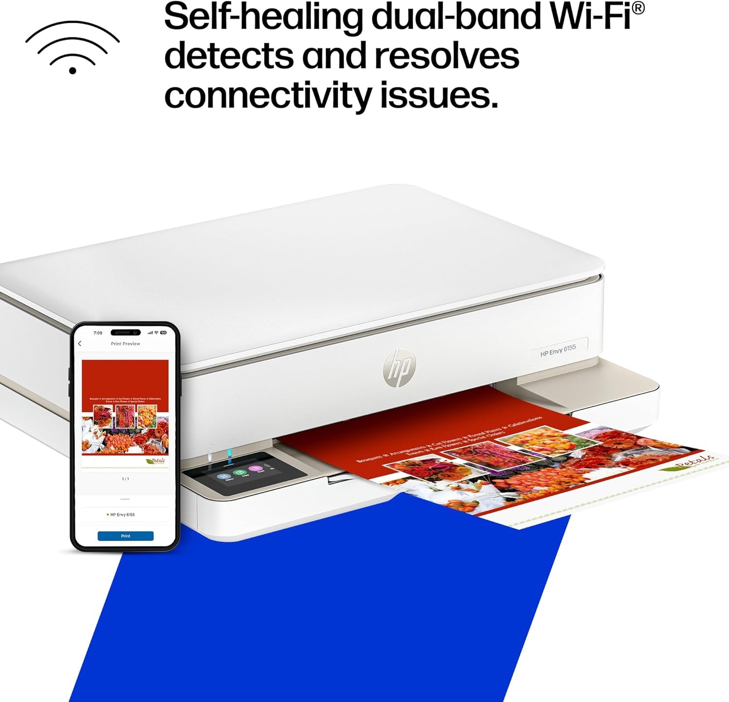 HP Envy 6155 Wireless All-In-One Color Inkjet Printer, Print, Scan, Copy, Duplex Printing Best-For-Home, 3 Month Trial of Instant Ink Included, Ai-Capable (C2WR7A) Portobello