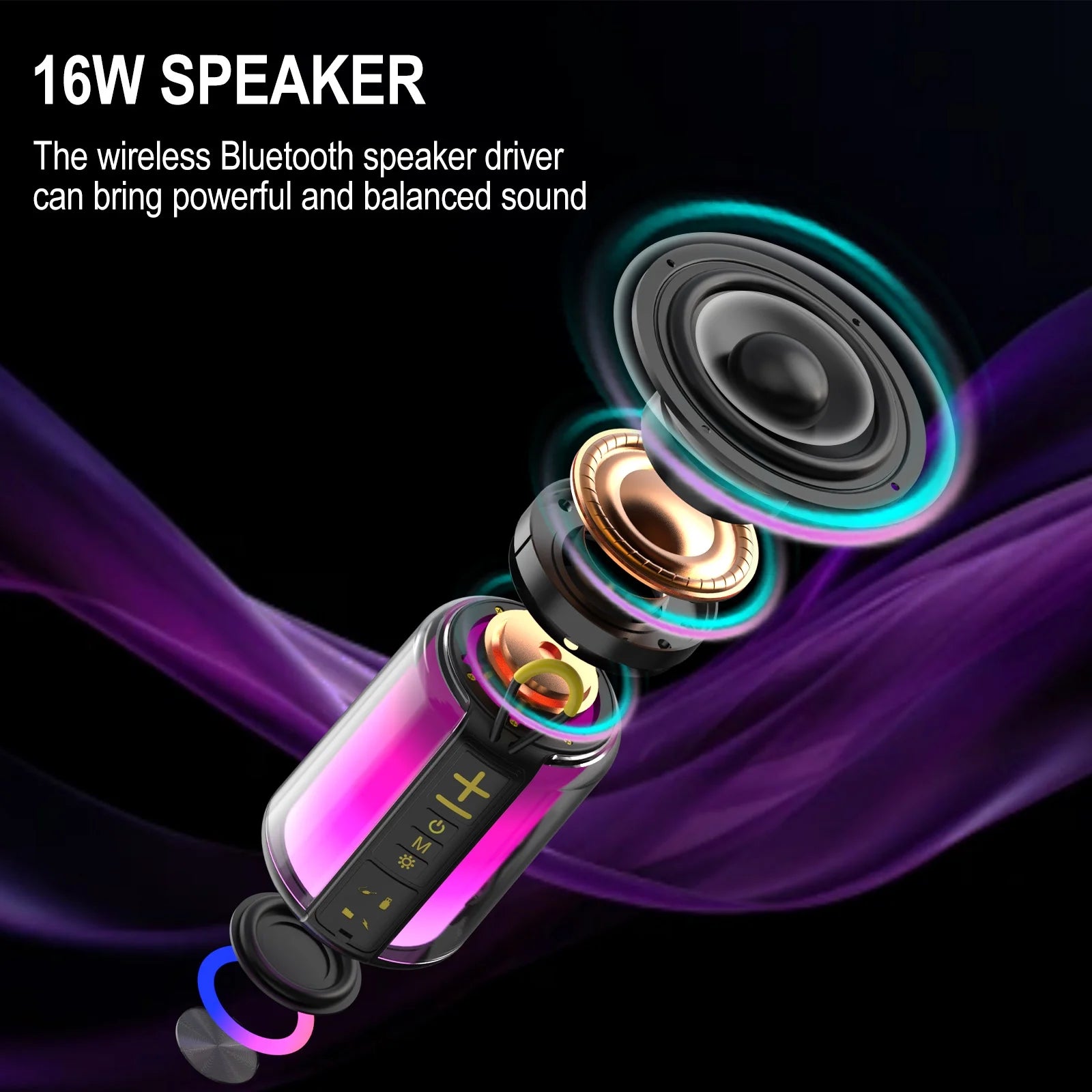 Portable Bluetooth Speaker with RGB Lights, 15H Playtime, IPX5 Waterproof, HD Stereo Sound, Bluetooth 5.3 Wireless Speaker for Party & Outdoor Use