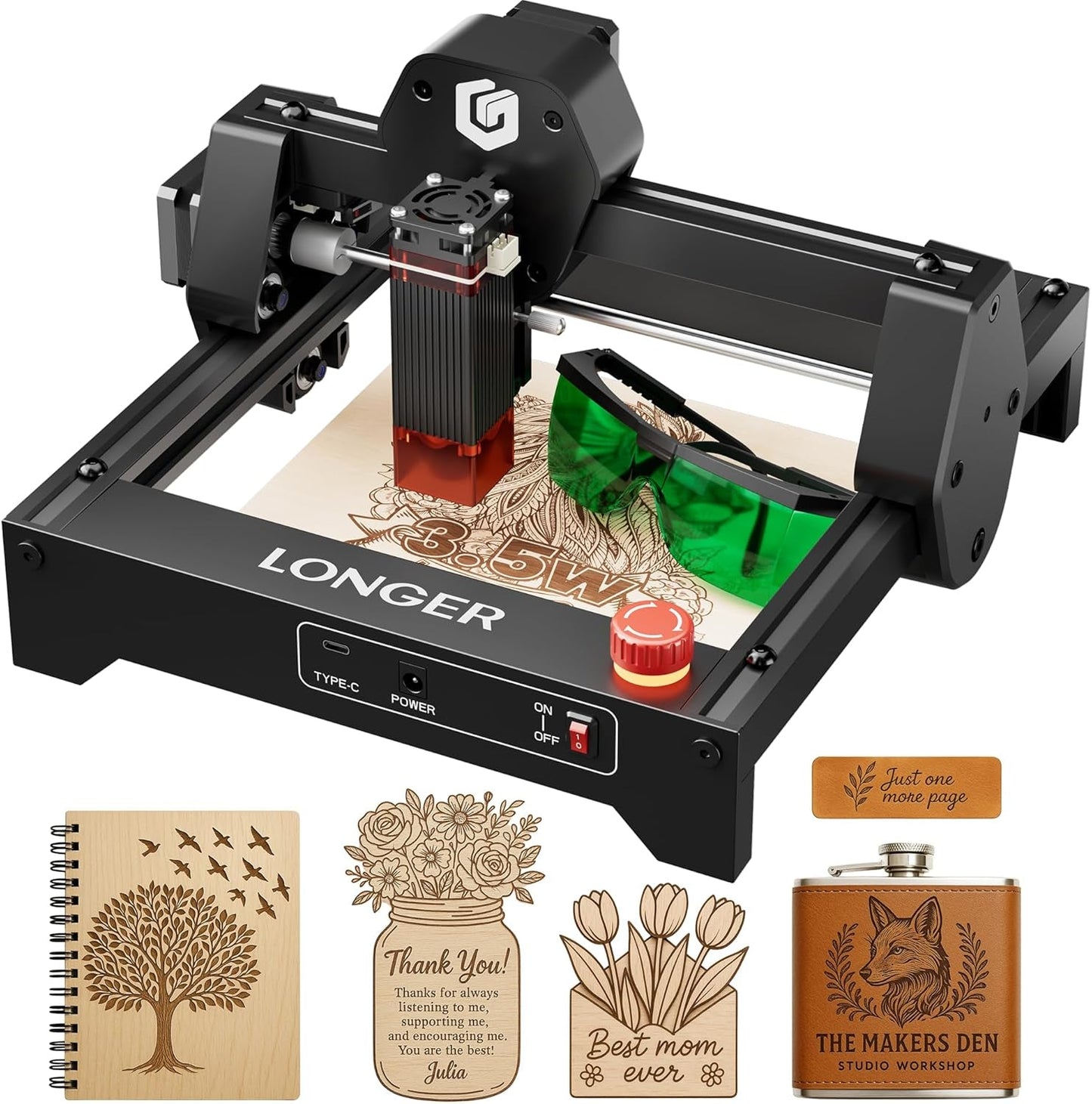LONGER RAY5 Laser Engraver 3500Mw High Precision 0.04 * 0.04Mm Mini Laser Cutter and Engraving Machine 130X140Mm Working Area for Wood Metal Acrylic Glass