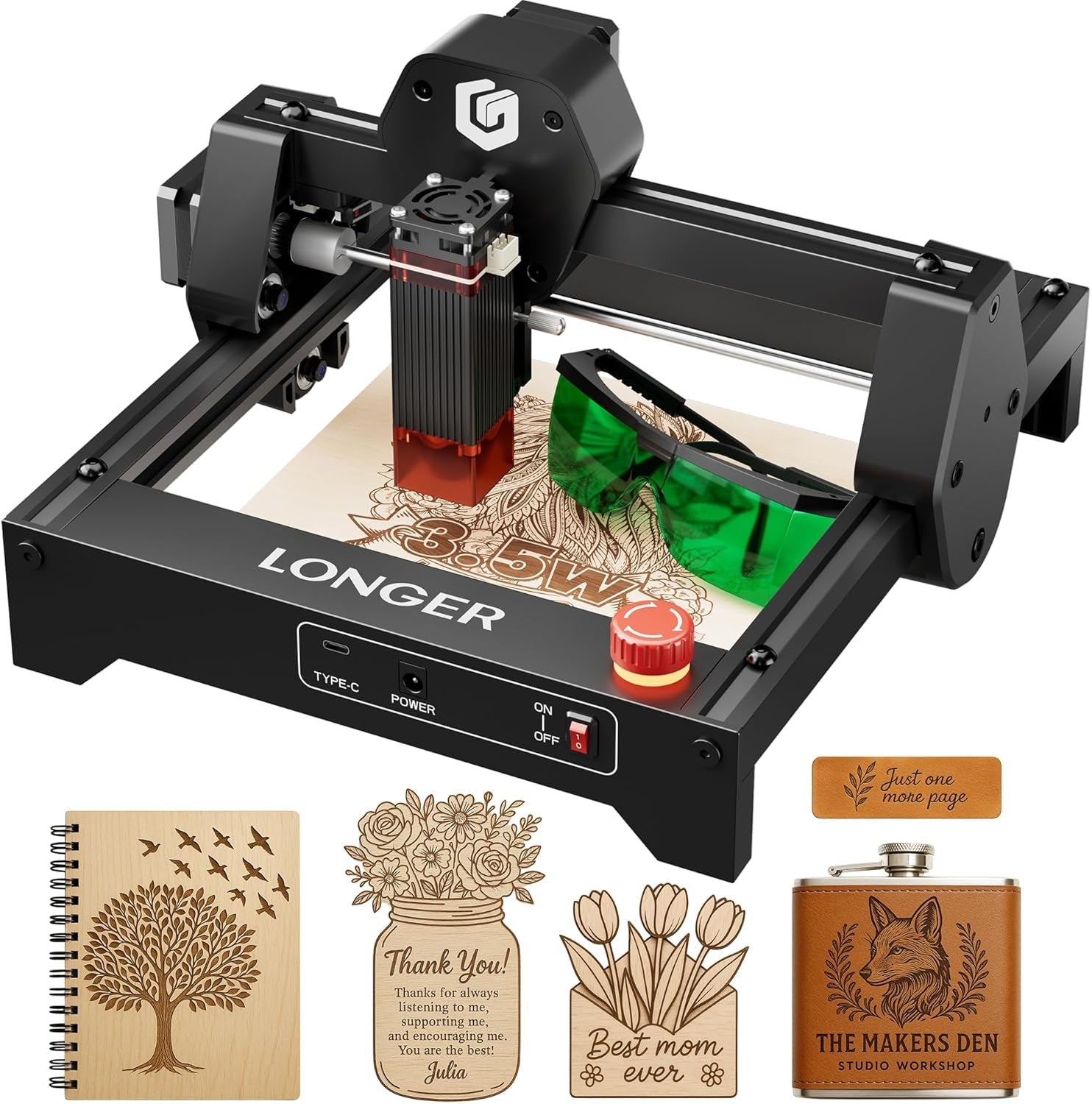 LONGER RAY5 Laser Engraver 3500Mw High Precision 0.04 * 0.04Mm Mini Laser Cutter and Engraving Machine 130X140Mm Working Area for Wood Metal Acrylic Glass