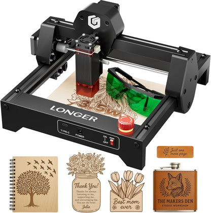 LONGER RAY5 Laser Engraver 3500Mw High Precision 0.04 * 0.04Mm Mini Laser Cutter and Engraving Machine 130X140Mm Working Area for Wood Metal Acrylic Glass