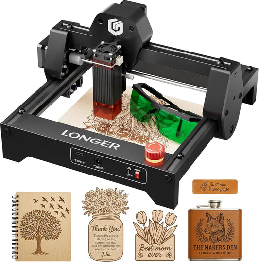 LONGER RAY5 Laser Engraver 3500Mw High Precision 0.04 * 0.04Mm Mini Laser Cutter and Engraving Machine 130X140Mm Working Area for Wood Metal Acrylic Glass