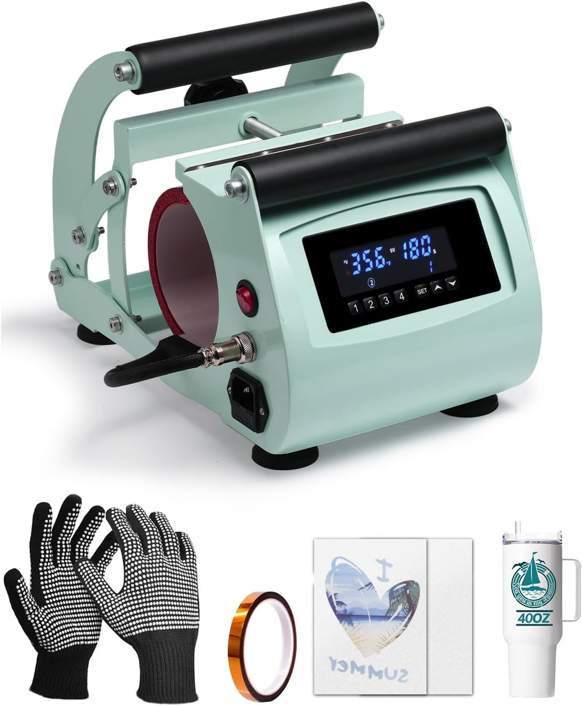 OFFNOVA 40 OZ Tumbler Heat Press Machine Mug Press Machine for Upper of 30Oz 40Oz Tumbler Sublimation Printing, 4 Adjustable Memory Modes Tumbler Press with Sublimation Paper, Tape and Gloves