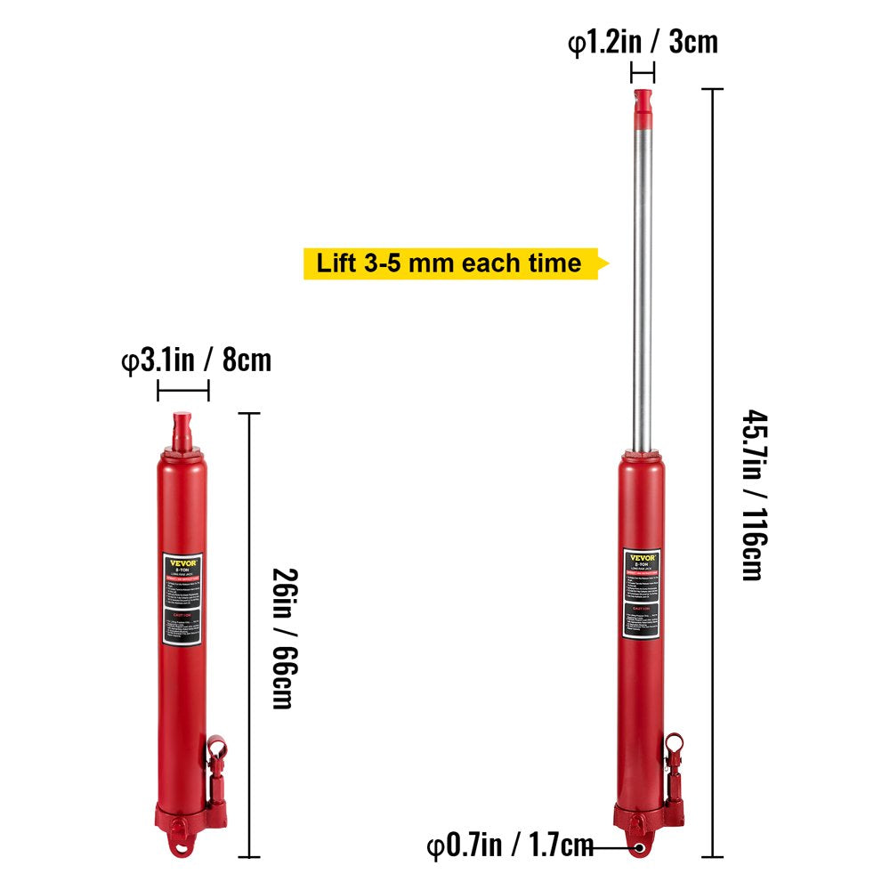 Hydraulic Long Ram Jack, 8 Tons/17363 Lbs Capacity, with Single Piston Pump and Clevis Base, Manual Cherry Picker W/Handle, for Garage/Shop Cranes, Engine Lift Hoist, Red