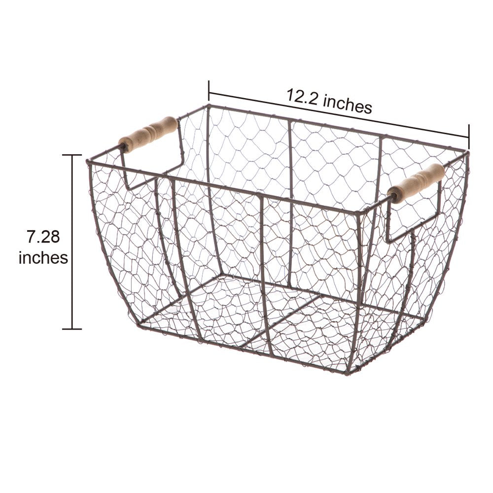 Decorative Brown Chicken Wire Basket with Wood Handles. 12.2X8X7.28