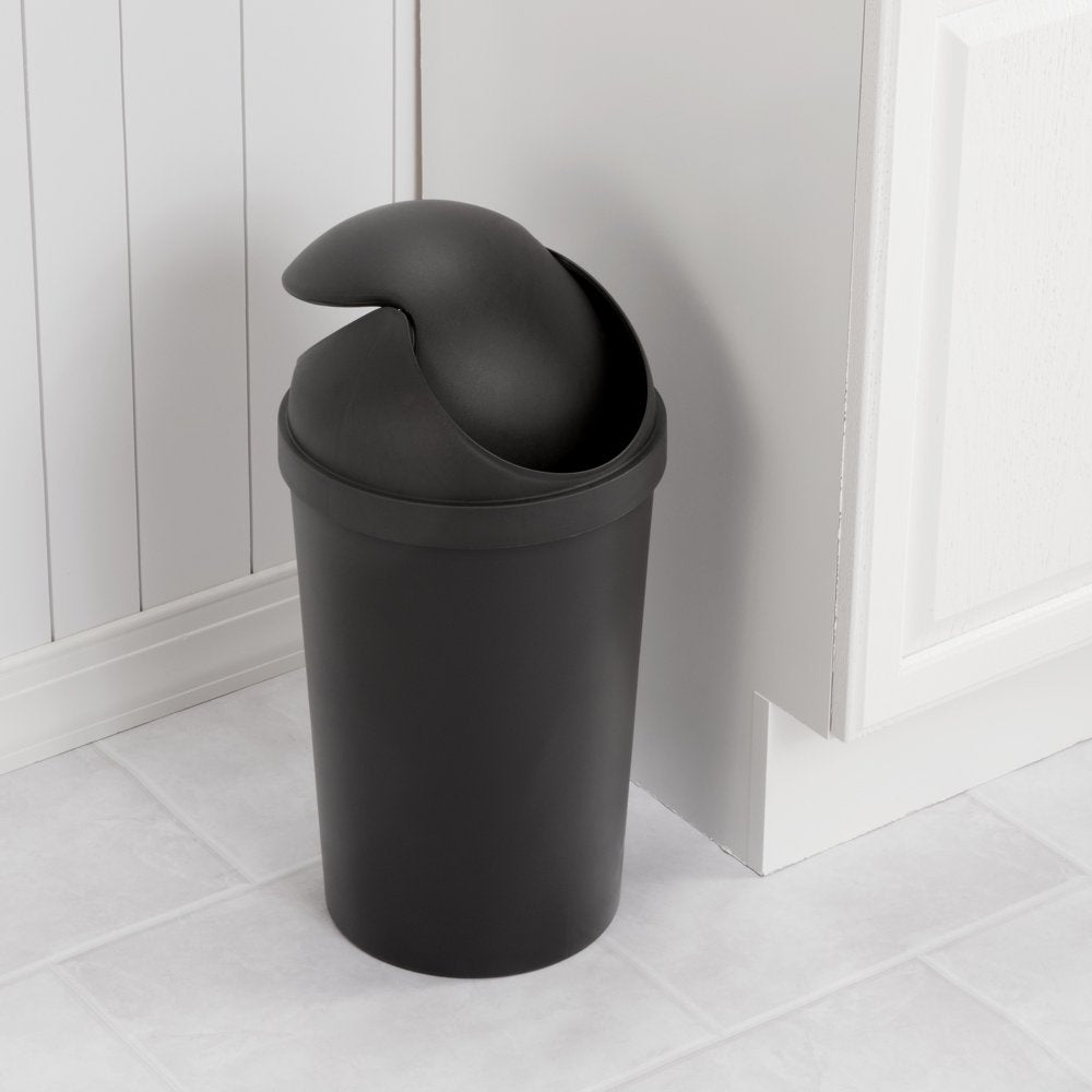 3 Gal. round Swingtop Wastebasket Plastic, Black