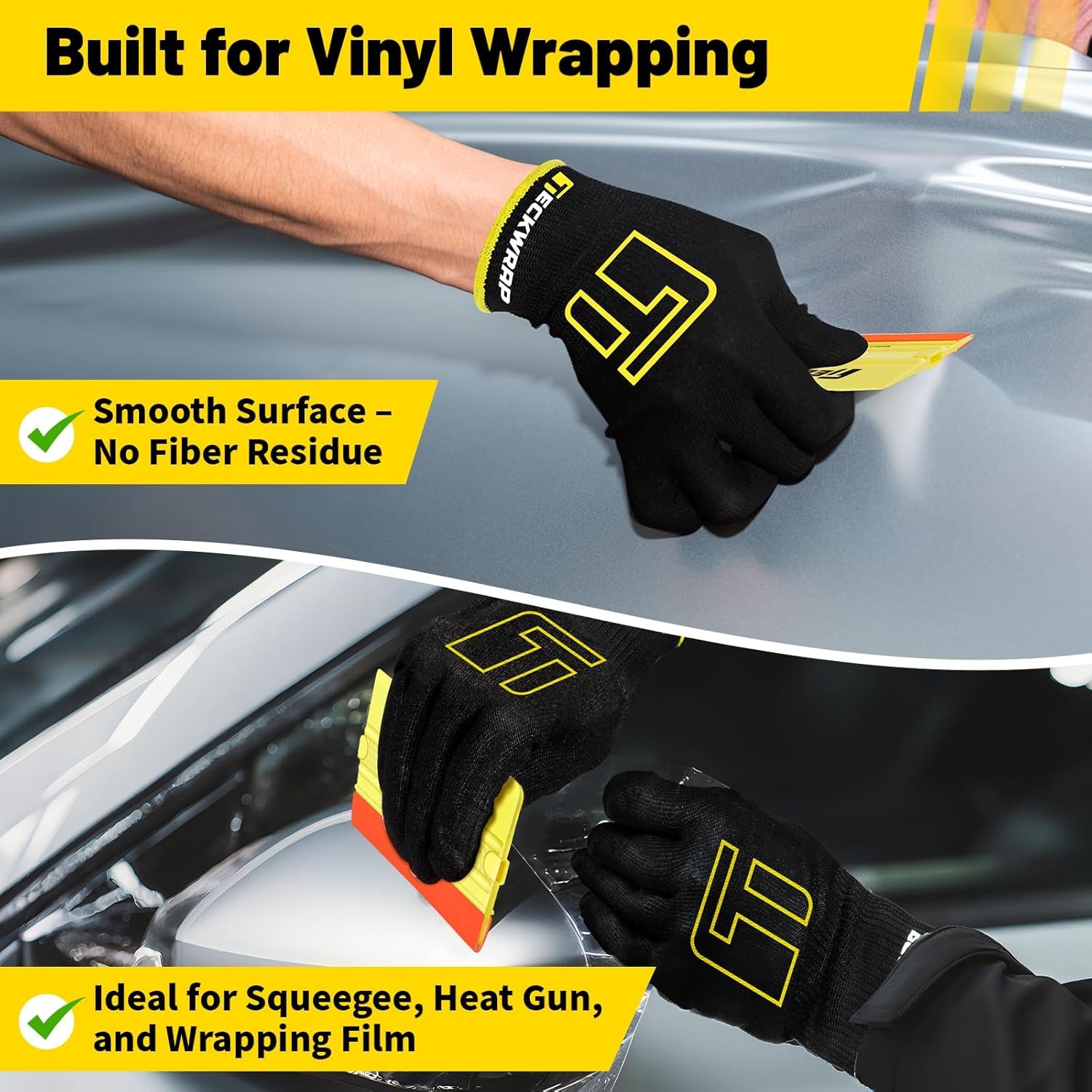 Vinyl Wrap Gloves 2 Pairs XL Black Cut Resistant Work Gloves for Car Wrapping Window Tinting Level 3 Protection Flexible Fit for Installers