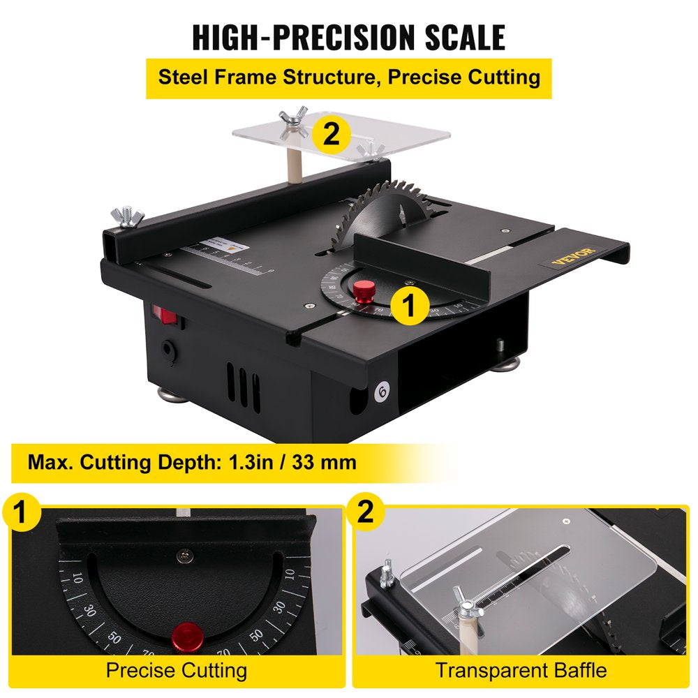 Mini Table Saw, 96W Hobby Table Saw for Woodworking, 0-90 Angle Cutting Portable DIY Saw, 7-Level Speed Adjustable Multifunctional Table Saws, 1.57In Cutting Depth Mini Precision Table Saw