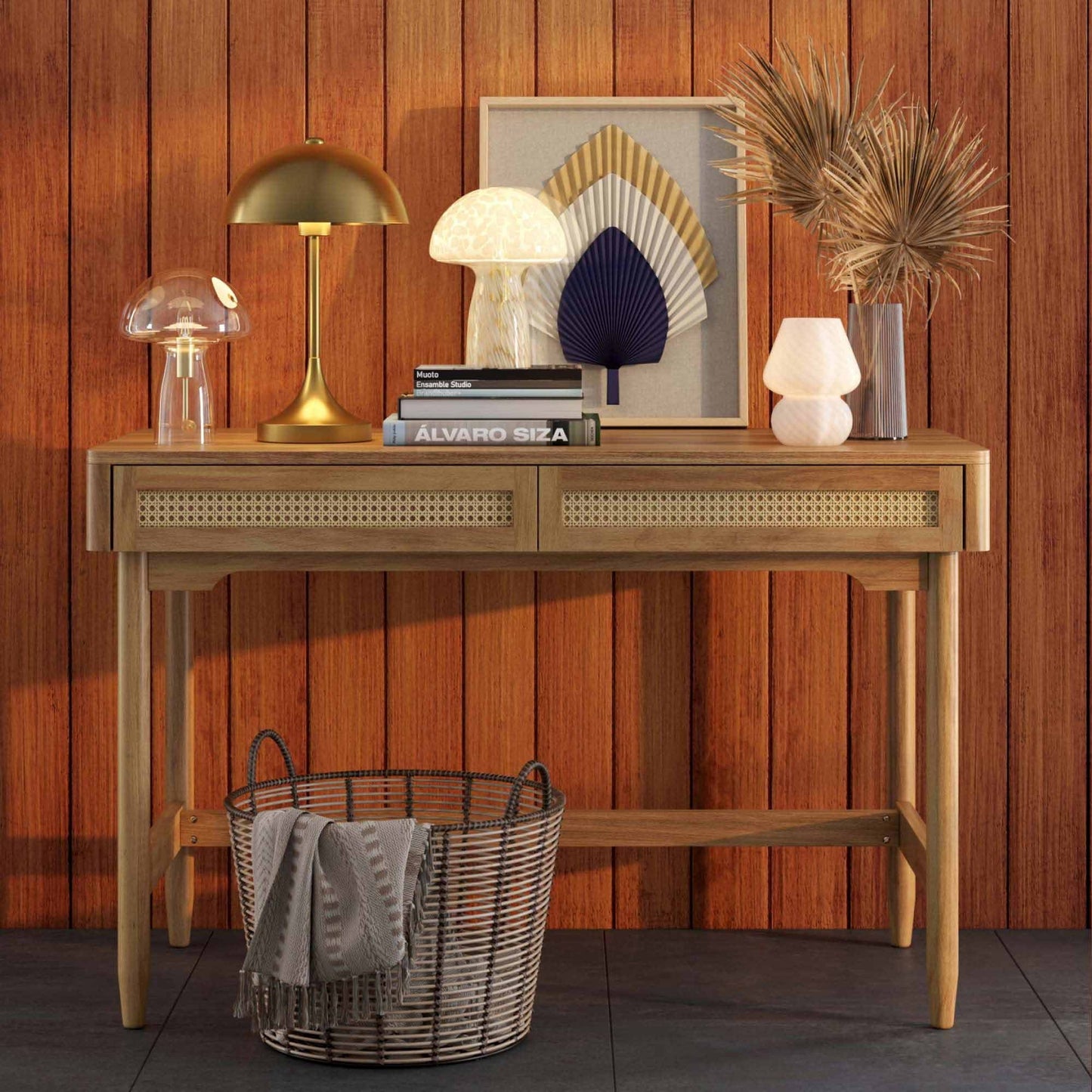 Springwood Caning Desk, Light Honey Finish