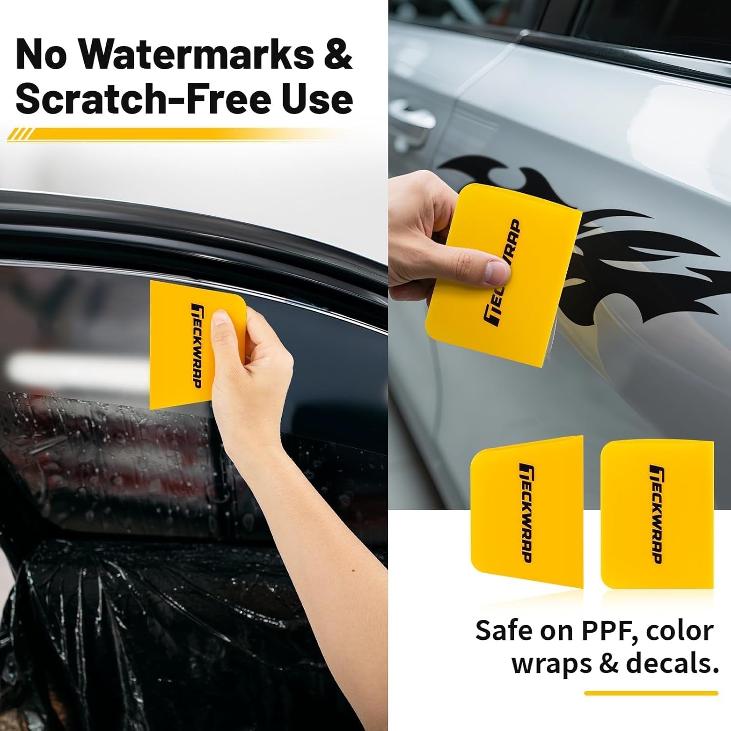 TPU Squeegee for Vinyl Wrap, PPF Tint Squeegee Set Rectangle and Trapezoid Scraper Tools for Car Wrap, Window Tint, and Decal Application (Yellow, 3 Pack)