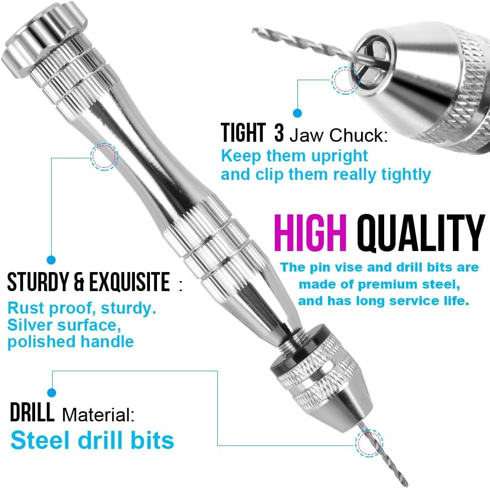 LEOBRO Hand Drill, Hand-Operated Hand Drills, Pin Vise with Drill Bits, Drill Press Vise, Keychain Making Kit, Jewelry Making Supplies, for Crafts
