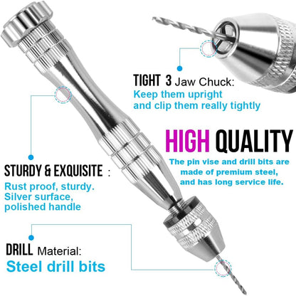 LEOBRO Hand Drill, Hand-Operated Hand Drills, Pin Vise with Drill Bits, Drill Press Vise, Keychain Making Kit, Jewelry Making Supplies, for Crafts