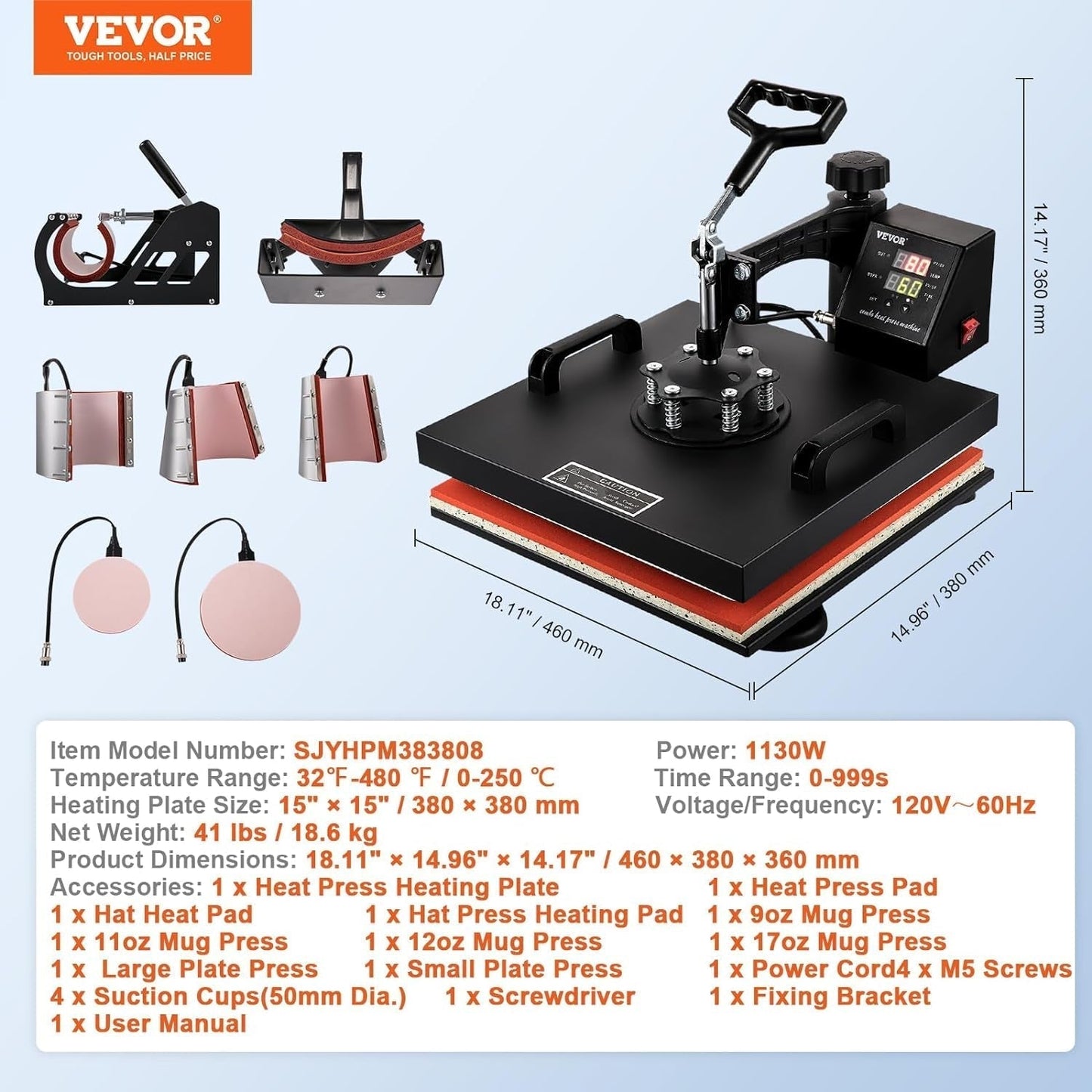 Heat Press 15X15 Inch, 8 in 1 Heat Press Machine, 360° Swing Away Tshirt Press Machine Digital Control, Multifunctional Clamshell Heat Transfer Machine Sublimation for T-Shirt Hat Cap Mug Plate